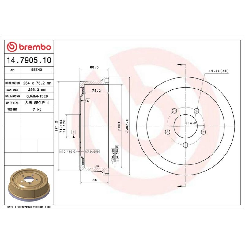 Brembo 14.7905.10 Premium OE Equivalent Brake Drum
