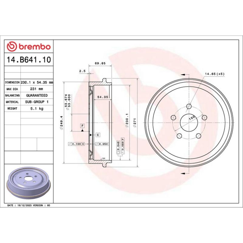 Brembo 14.B641.10 Premium OE Equivalent Brake Drum