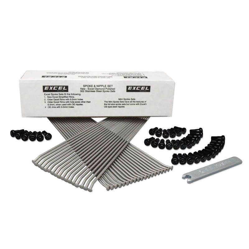 Excel XS8-32197K Rear Spoke/Black Nipple Set (w/ Wrench) - 8 Gauge / 36 Qty - Black