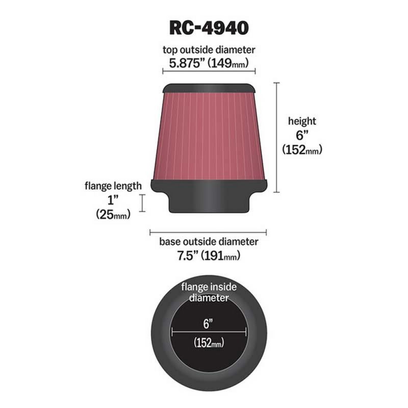 K&N RC-4940 Universal Clamp-On Air Filter