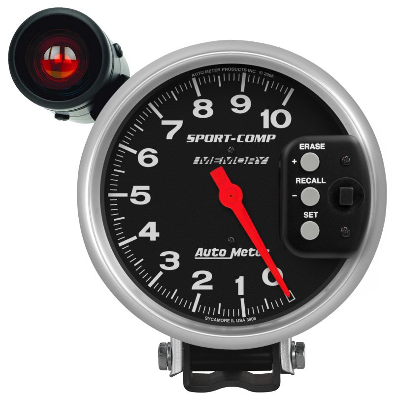 AutoMeter 3906 GAUGE, TACH, 5", 10K RPM, PEDESTAL W/ EXT. SHIFT-LITE & MEMORY, SPORT-COMP