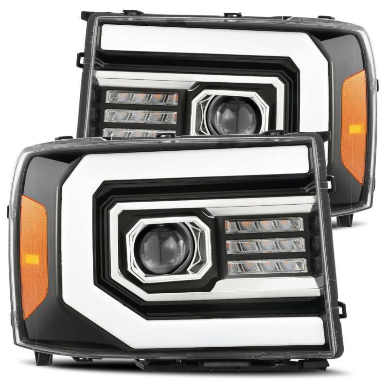 AlphaRex 880605 07-13 GMC 1500HD PRO-Series Proj Headlights Plank Style Gloss Blk w/Activ Light/Seq Signal
