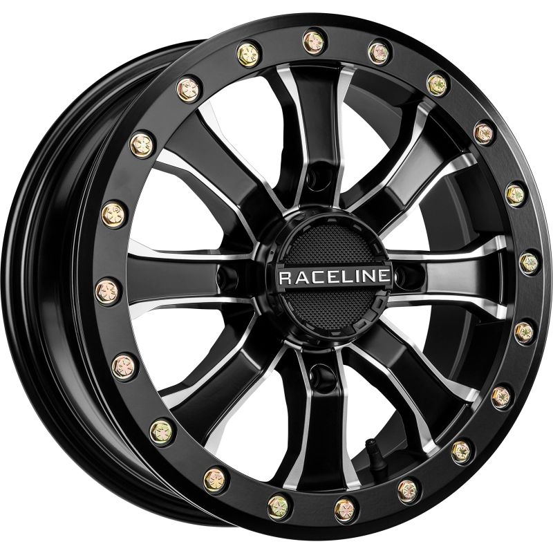 Raceline A71MB Mamba 15x6in / 4x156 BP / 40mm Offset / 132.5mm Bore- Black & Machined Beadlock Wheel