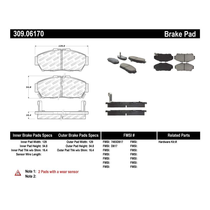 Stoptech 309.06170 Performance 93-95 Honda Civic Coupe / 94-95 Civic Hatchback/Sedan Front Brake Pads