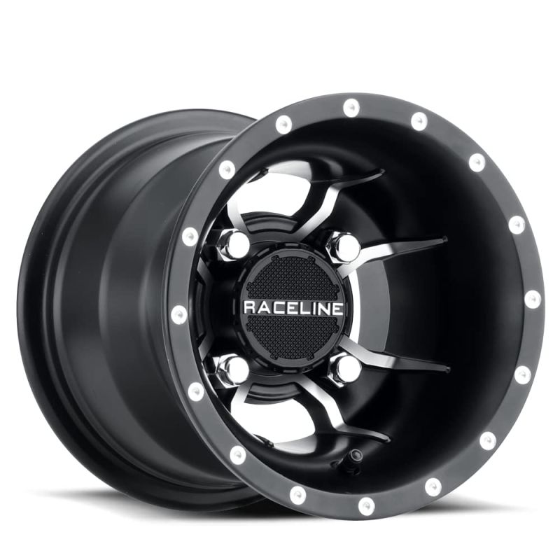Raceline A77 Mamba 9x8in / 4x110 BP / -34.5mm Offset / 83.8mm Bore - Black & Machined Wheel