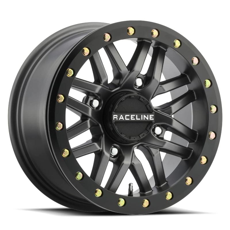 Raceline A91G Ryno 15x7in/4x137 BP/10mm Offset/110.18mm Bore - Gunmetal & Black Ring Beadlock Wheel