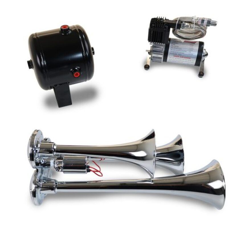 Kleinn Air Horns HK3 Kleinn Triple Chrome Horn Kit w/ 130 PSI Air Compressor / 1.0 gal Air Tank