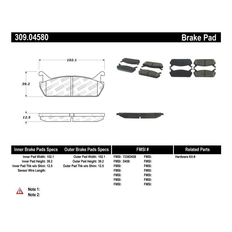 Stoptech 309.04580 Performance 90-93 Mazda Miata Rear Brake Pads D525