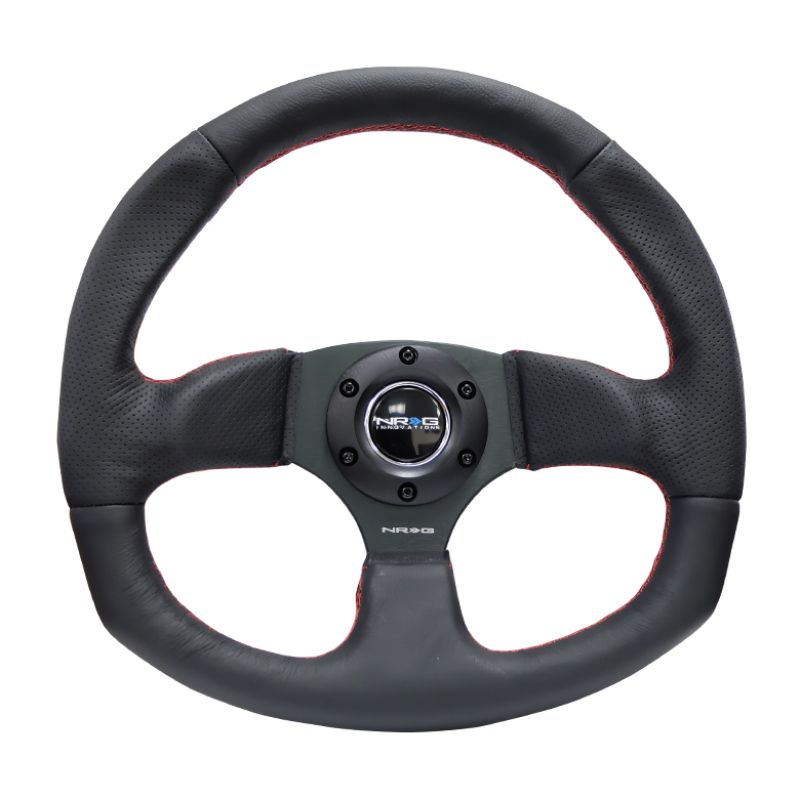 NRG Reinforced Steering Wheel (320mm Horizontal / 330mm Vertical) Leather w/Red Stitching