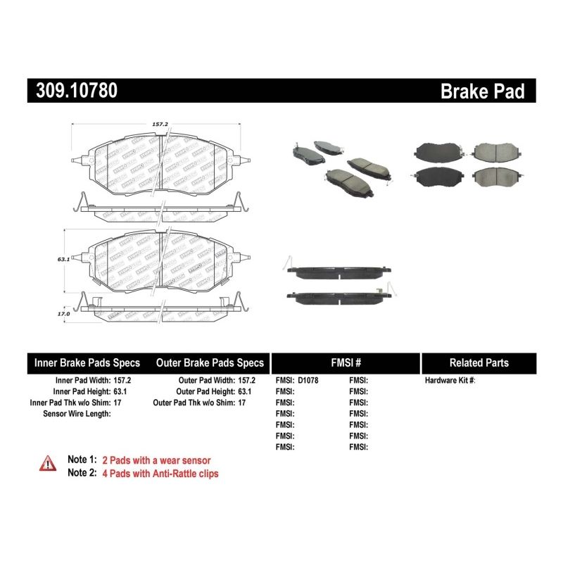 Stoptech 309.10780 Performance 05-08 Legacy 2.5 GT Front Brake Pads