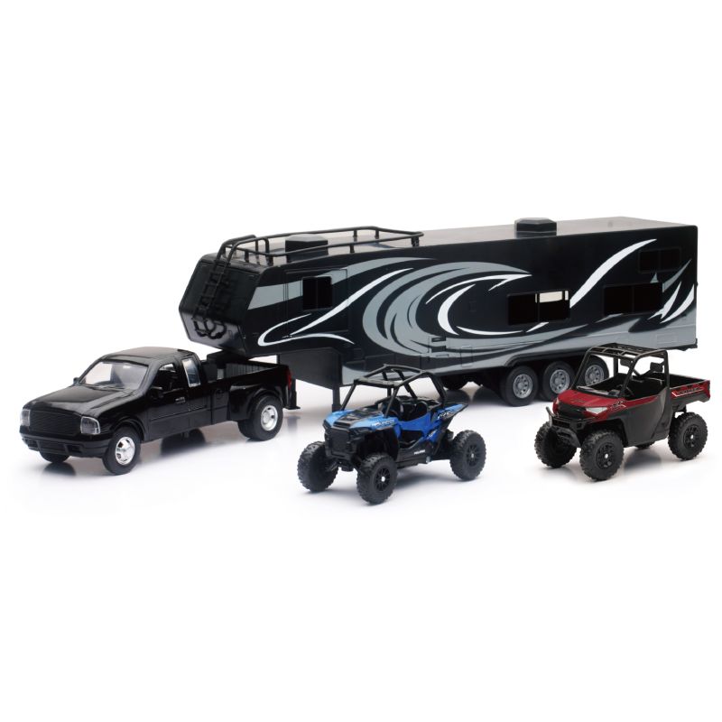 New Ray Toys 37046 Pickup Toy Hauler w/Polaris Vehicles (Blue RZR and Red Ranger)