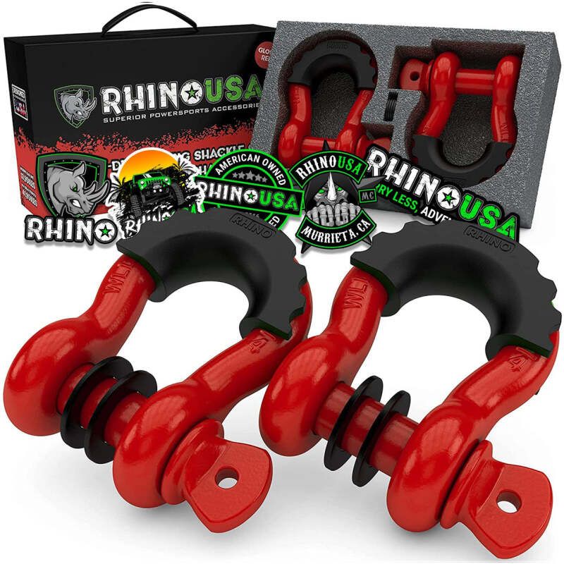 Rhino USA RNO-RED-SHACKLES 3/4In D-Ring Shackle Set (2-Pack)(Red)