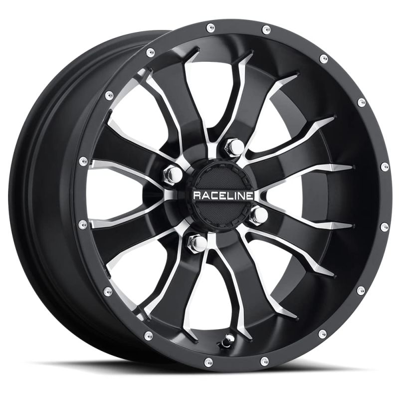 Raceline A77 Mamba 14x7in / 4x110 BP / -47mm Offset / 83.8mm Bore - Black & Machined Wheel