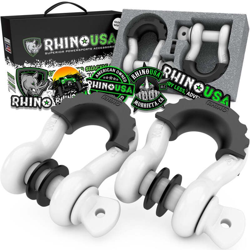 Rhino USA RNO-WHT-SHACKLES 3/4In D-Ring Shackle Set (2-Pack)(White)