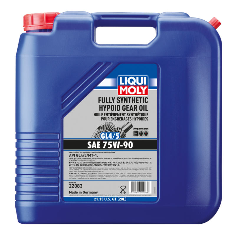 LIQUI MOLY 22083 20L Fully Synthetic Hypoid Gear Oil (GL4/5) 75W90