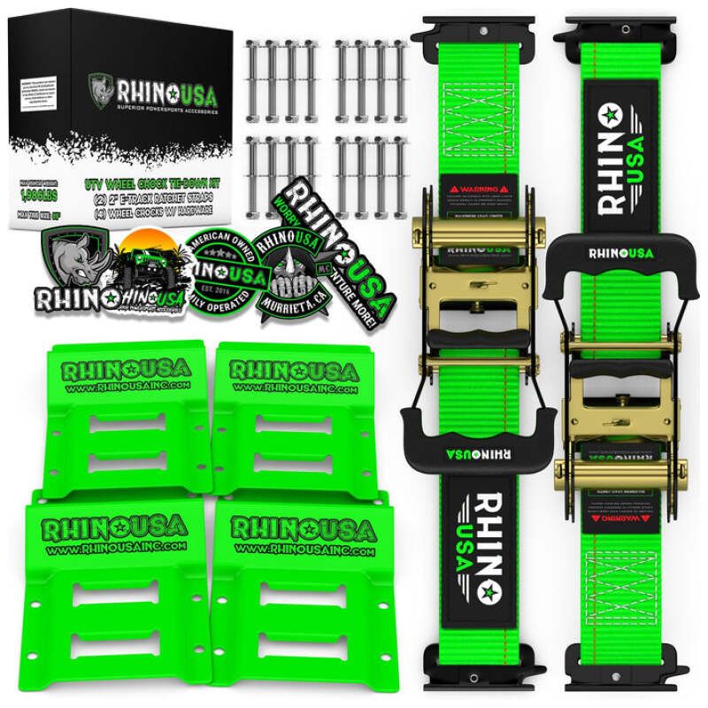 Rhino USA RNO-CHOCK-SET Utv Wheel Chock Tie-Down Kit (2-Wheel Kit) (Green)