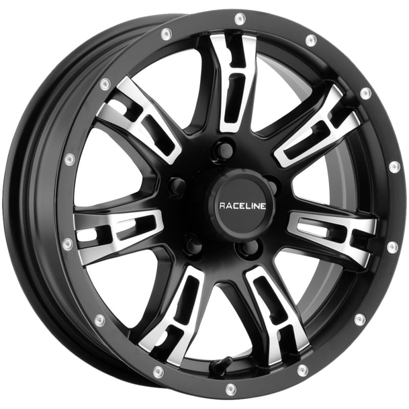 Raceline 840 Arsenal 15x5in / 5x114.3 BP / 0mm Offset / 3.19mm Bore - Black & Machined Wheel