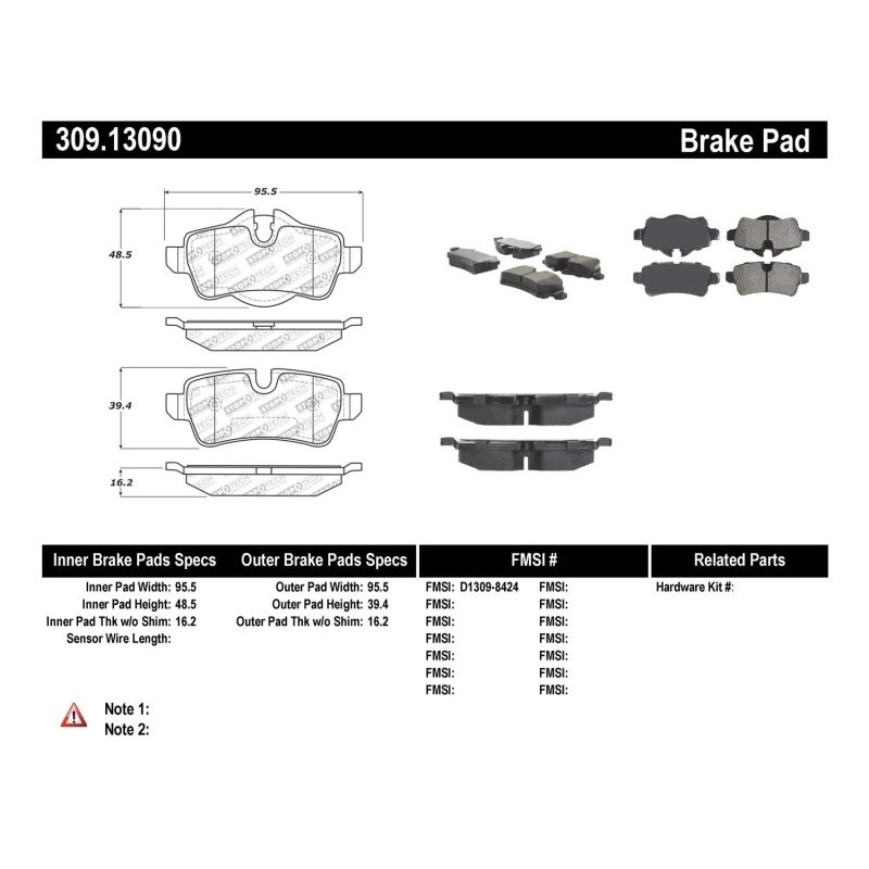 Stoptech 309.13090 Performance 07-09 Mini Cooper/Cooper S Rear Brake Pads