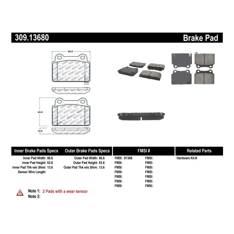 Stoptech 309.13680 Performance 08+ Mitsubishi Evolution X Rear Brake Pads