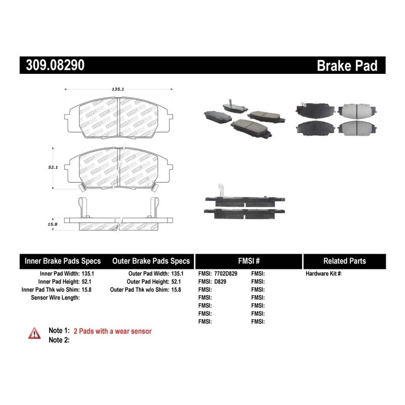 Stoptech 309.08290 Performance 00-09 S2000/06+ Civic Si/02-06 RSX-S (non base) Front Brake Pads