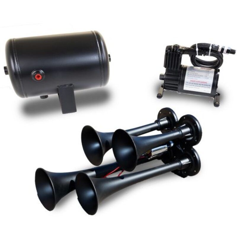 Kleinn Air Horns HK4-1 Kleinn Quad Black Horn Kit w/ 130 PSI Air Compressor / 1.0 gal Air Tank