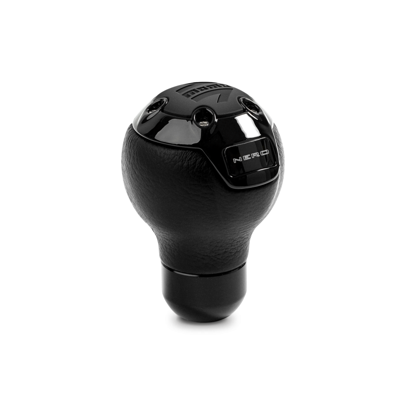 Momo Nero Shift Knob - Tall Black Leather, Black Chrome Insert