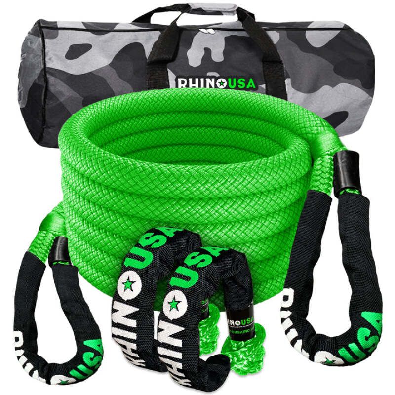 Rhino USA RG-KRKIT78X30-GRN 7/8In X 30Ft Kinetic Rope Recovery Kit W/Soft Shackles (Green)