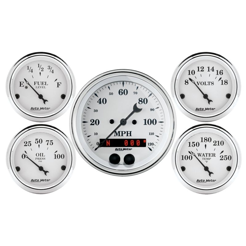 AutoMeter 1650 GAUGE KIT, 5 PC., 3 3/8" & 2 1/16", GPS SPEEDOMETER, OLD TYME WHITE