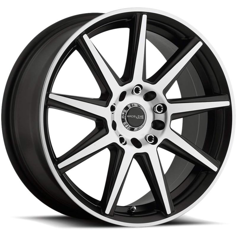 Raceline 144M Storm 17x7.5in / 5x100/5x114.3 BP / 40mm Offset / 72.62mm Bore- Black & Machined Wheel