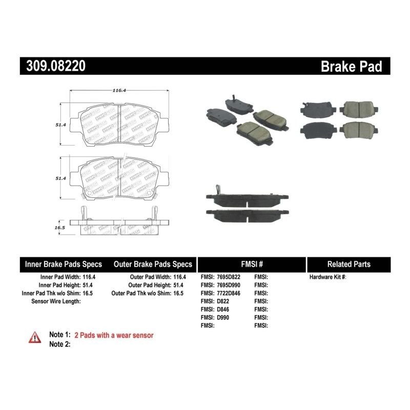 Stoptech 309.08220 Performance 00-05 Spyder MR2 / 00 Celica GT / 04-07 xA/xB Front Brake Pads