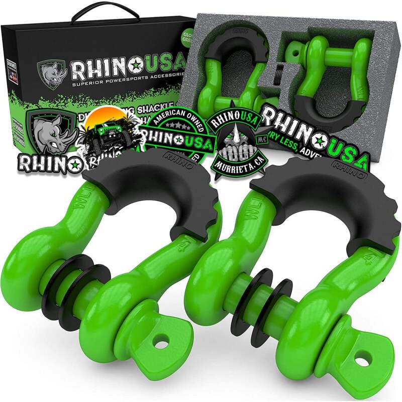 Rhino USA RNO-GRN-SHACKLES 3/4In D-Ring Shackle Set (2-Pack)(Green)