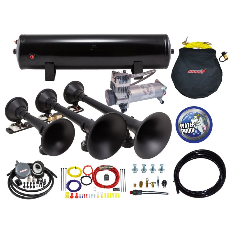 Kleinn Air Horns HK9 Slimline Kleinn Triple Black Horn Kit w/150 PSI Waterproof 3.0 gal Air Tank