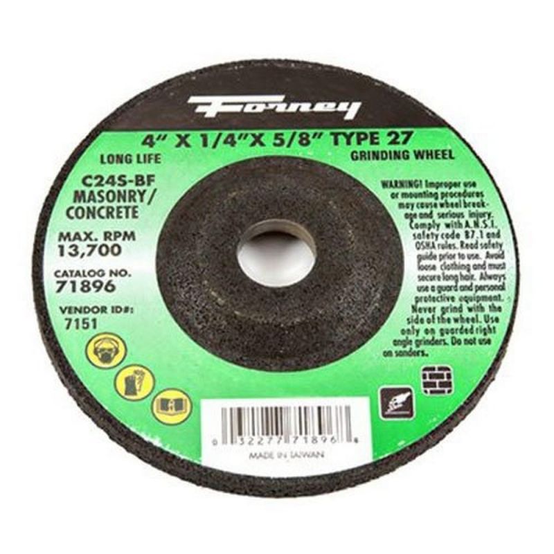 Forney 71896 Grinding Wheel with 5/8-Inch Arbor, Masonry Type 27, C24S-BF, 4-Inch-by-1/4-Inch