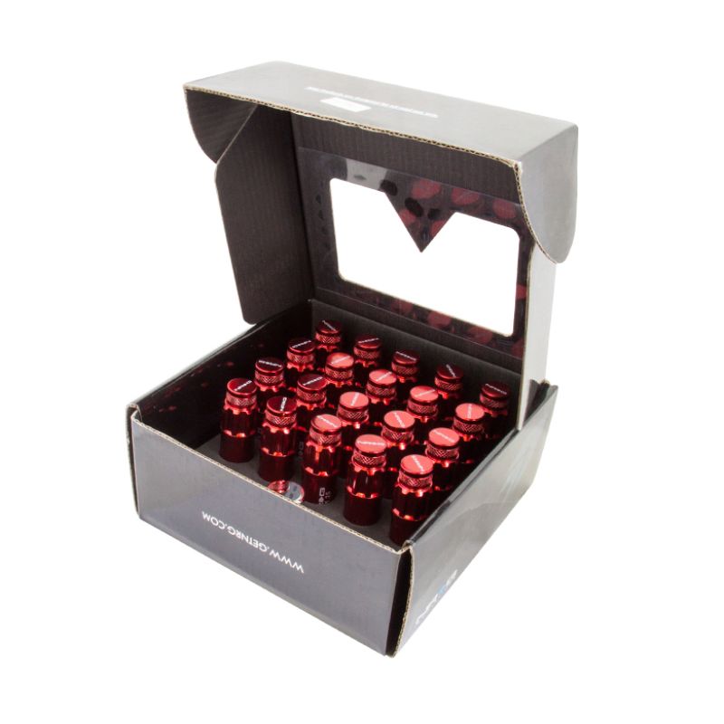 NRG LN-LS710RD-21 700 Series M12 X 1.25 Steel Lug Nut w/Dust Cap Cover Set 21 Pc w/Locks & Lock Socket - Red