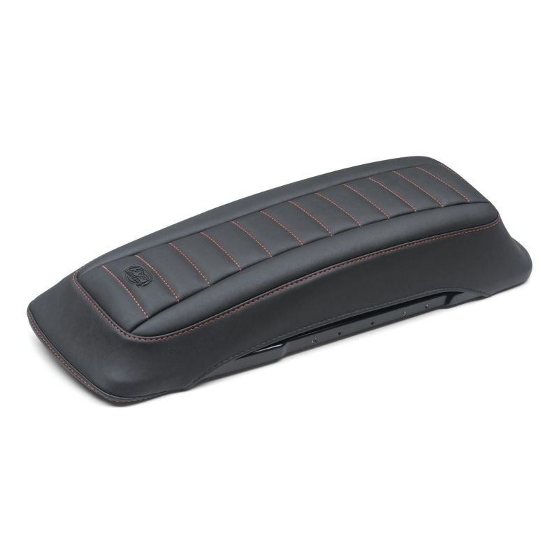 Mustang Motorcycle 77637AB Mustang 97-13 HD FL Touring Saddlebag Tour-Pak Lid Covers (Pair) Deluxe - Black w/ Red Stitching