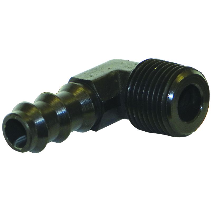Moroso 65382 Air/Oil Separator Fuel Line Fitting - 3/8in to 3/8in Hose - 90 Degree - Black - Single