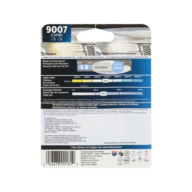 Philips 9007CVPB1 Philips CrystalVision platinum Headlight 9007