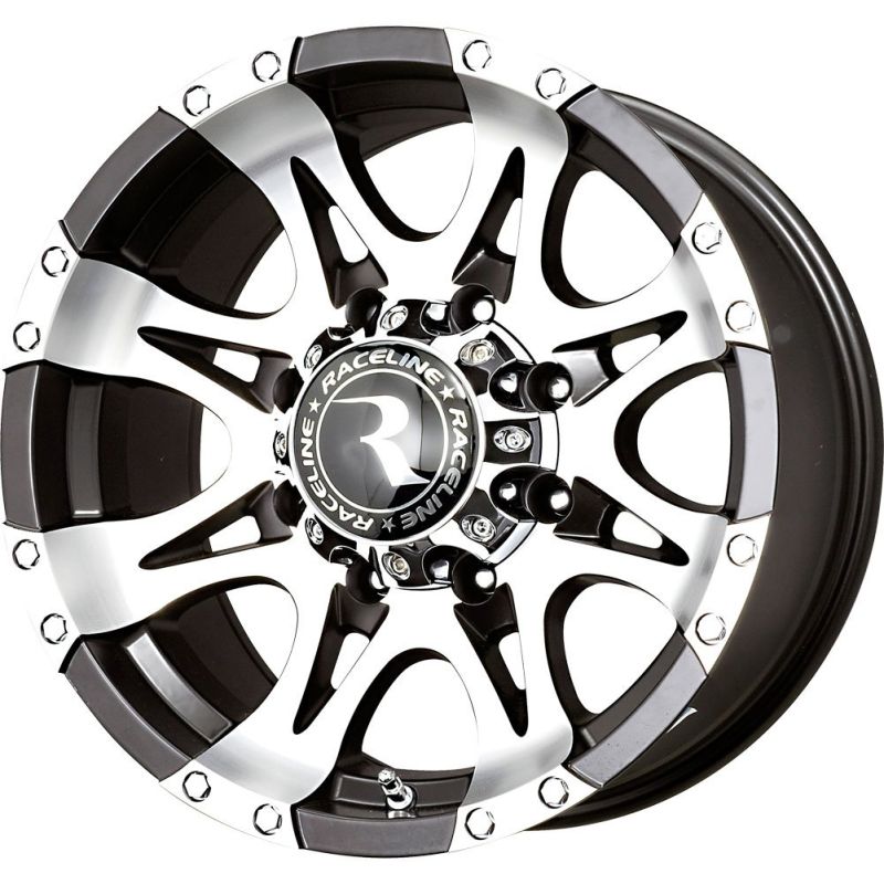 Raceline 982 Raptor 18x9in / 8x165.1 BP / 20mm Offset / 125.2mm Bore - Black & Machined Wheel