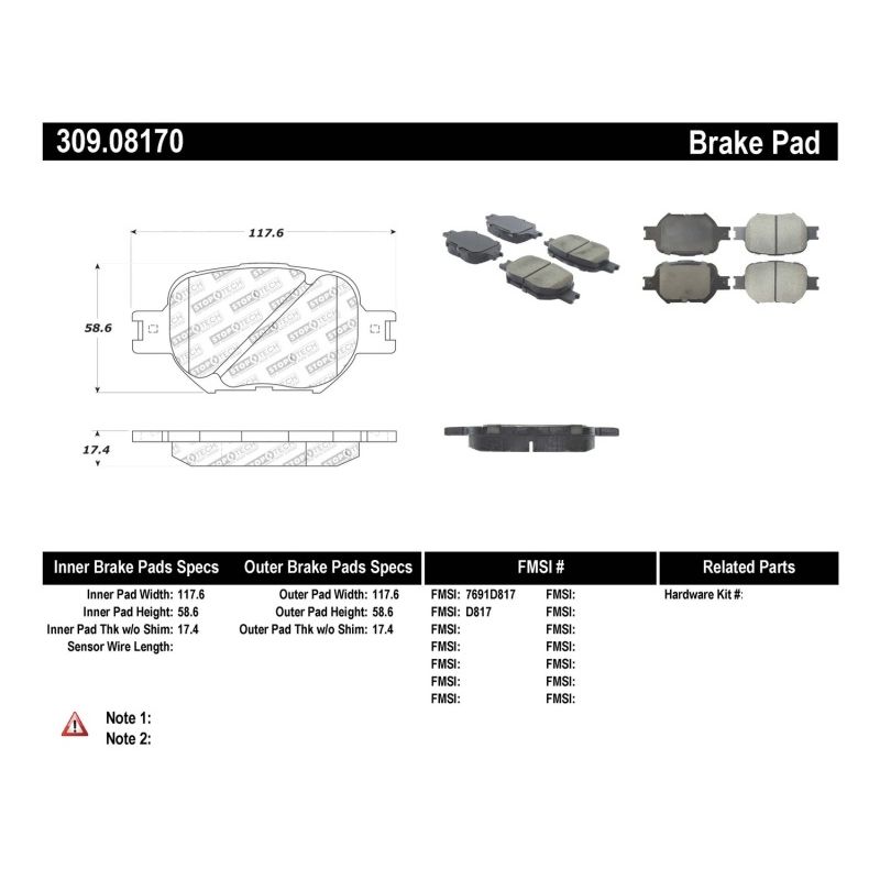 Stoptech 309.08170 Performance 05-08 Scion tC/ 01-05 Celica GT/ 00-05 Celica GT-S Front Brake Pads