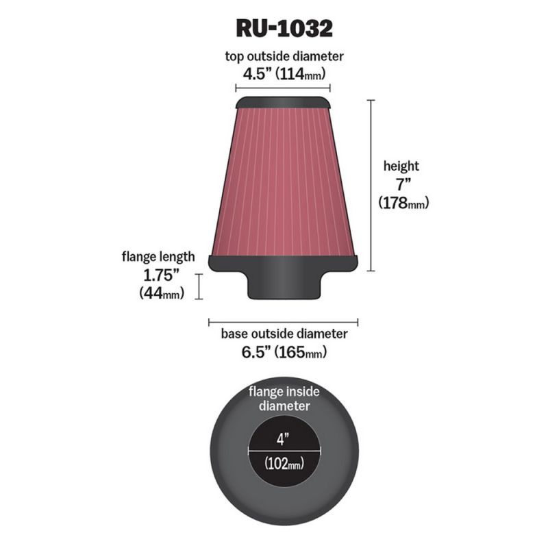 K&N RU-1032 Universal Clamp-On Air Filter