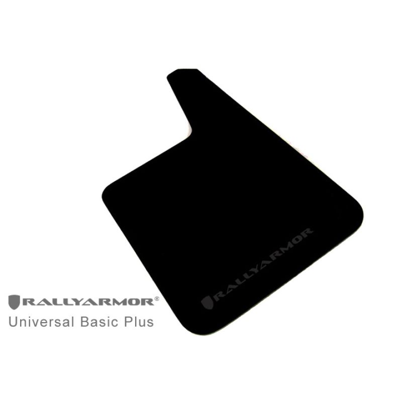 Rally Armor Longer Universal fitment (no hardware) Basic Plus Black Mud Flap w/ Black Logo