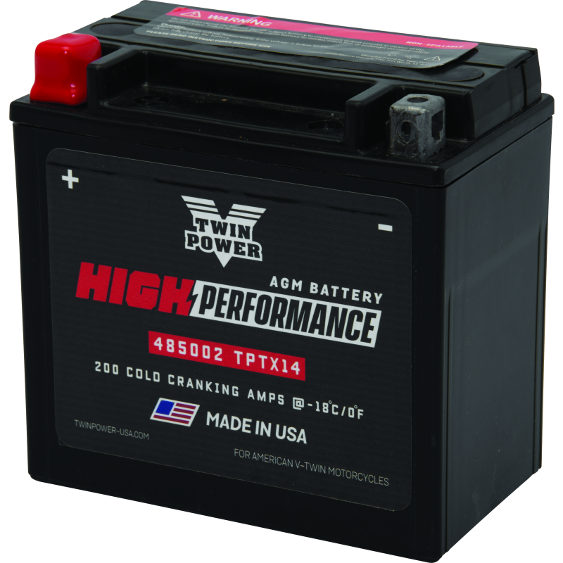 TwinPower 485002 Twin Power YTX14 High Performance Battery Replaces H-D 65948-00 Made in USA 200 CCA