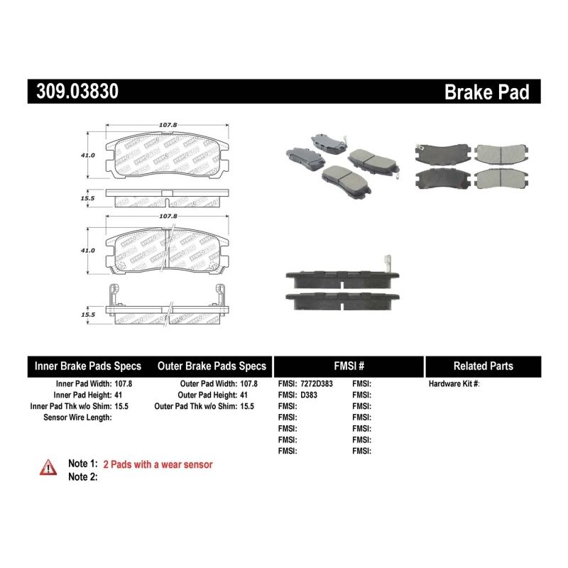 Stoptech 309.03830 Performance 4/89-99 Mitsubishi Eclipse GST Rear Brake Pads