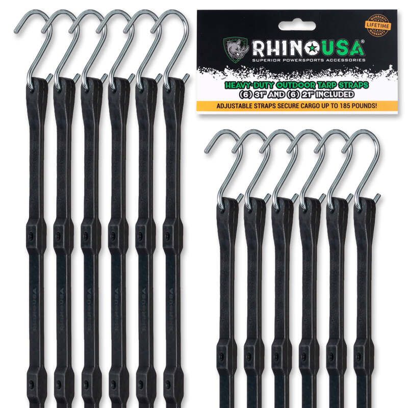Rhino USA TD-BGHD12-BLK Heavy Duty Bungee - Set Of 12