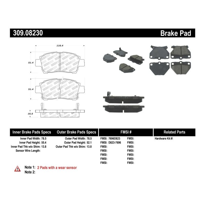 Stoptech 309.08230 Performance 00-05 Celica GT-S Rear Brake Pads