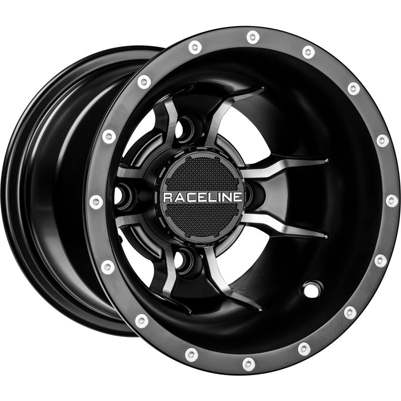 Raceline A77 Mamba 9x8in / 4x115 BP / -34.5mm Offset / 90mm Bore - Black & Machined Wheel