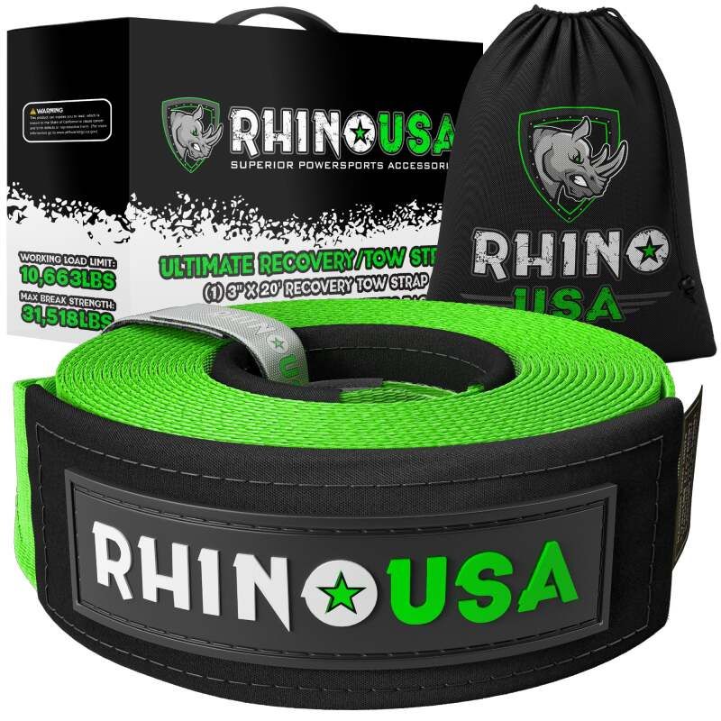 Rhino USA RG-TS3X20-GRN Recovery Tow Strap 3Inx20Ft (Green)
