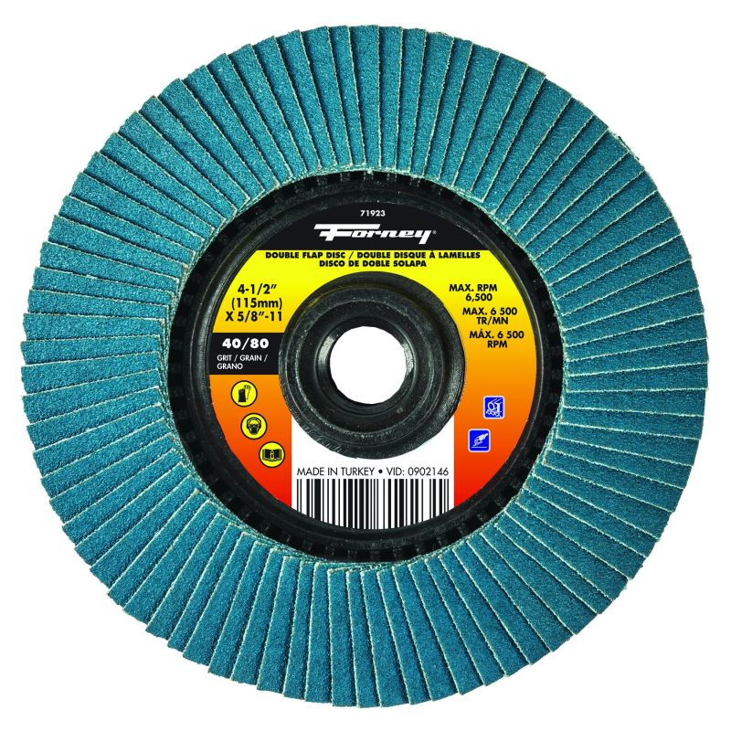 Forney 71923 4 1/2" Double-Sided Flap Disc, 40/80 Grits