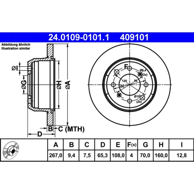 ATE 409101 ATE Original Rear Disc Brake Rotor 409101 for Alfa Romeo