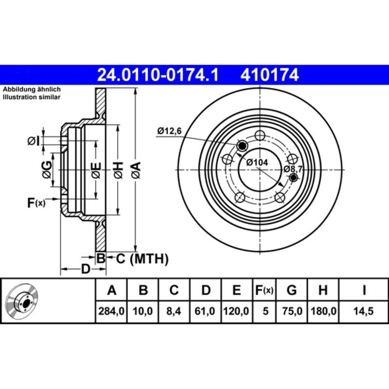 ATE 410174 ATE Original Rear Disc Brake Rotor 410174 for BMW